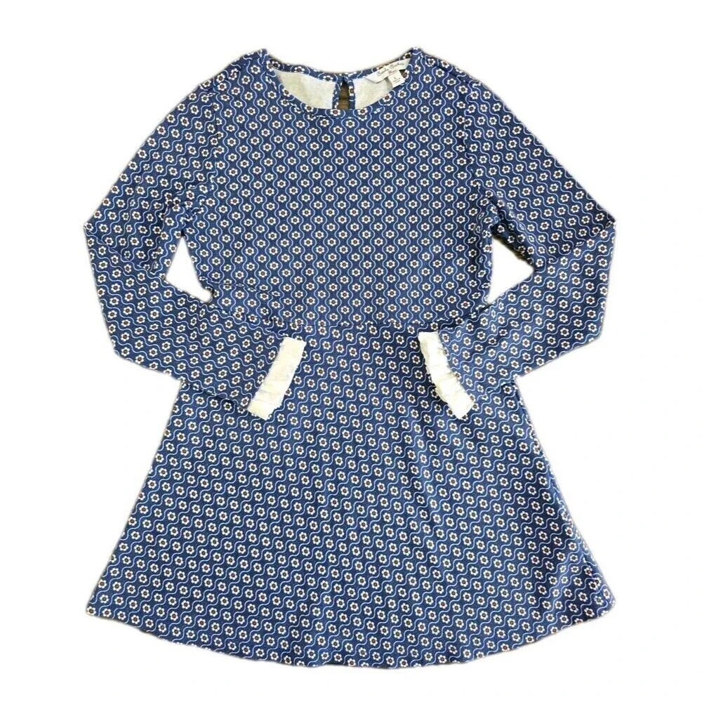 Brooks Brothers Floral Long Sleeve Dress Girls Size Large Blue Red White Ruffle